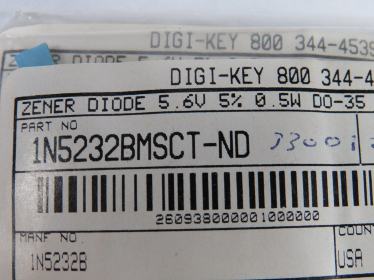 Microsemi Corporation 1N523B Zener Diode 5.6V 5% 0.5W DO-35 Lot of 2 ! NOP !