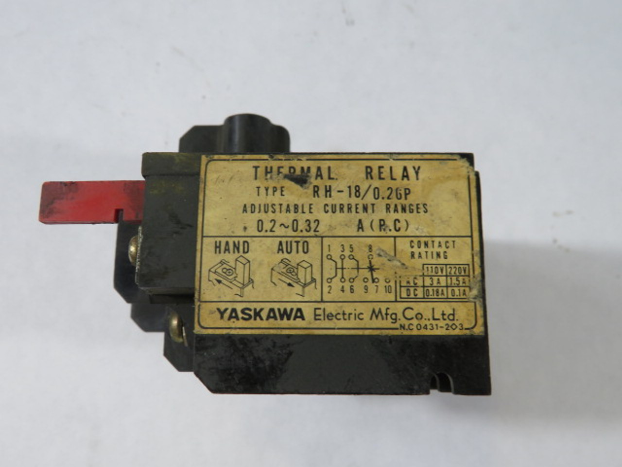 Yaskawa RH-18 0.2-0.32A Thermal Relay USED