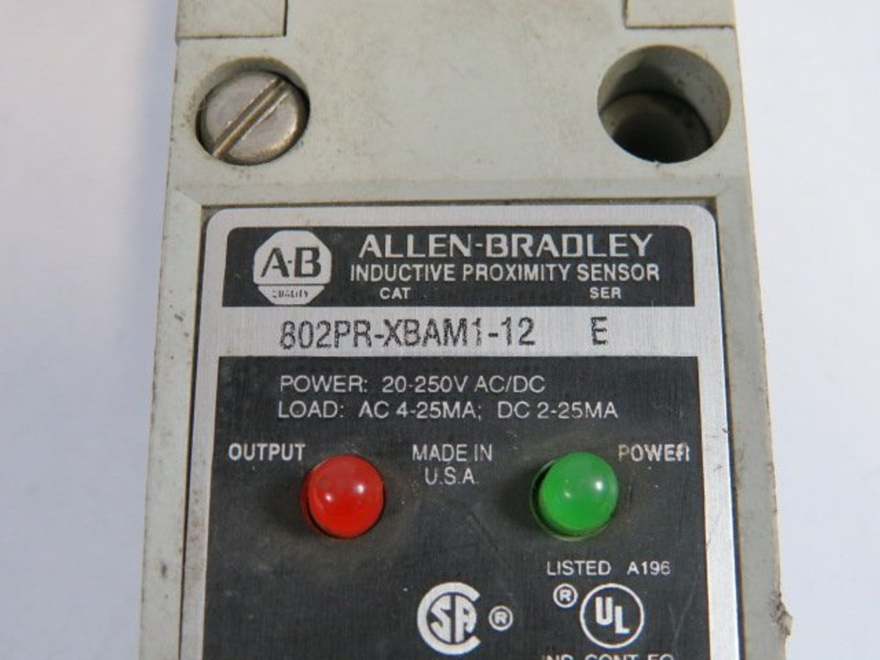 Allen-Bradley 802PR-XBAM1-12 Series E Proximity Switch 2-25mA 20-250VAC/DC USED