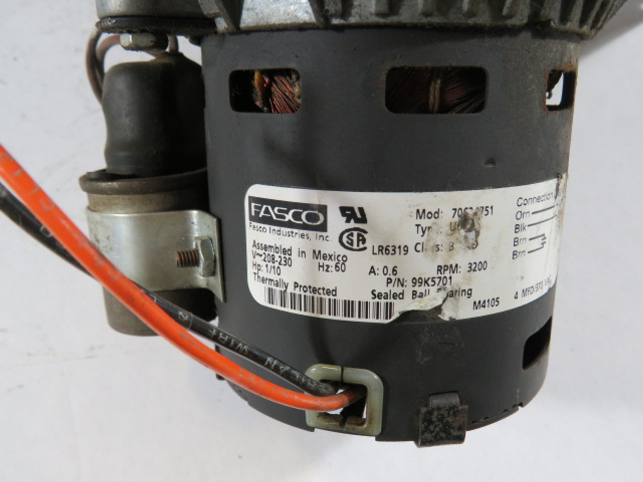 Fasco 99K5701 Blower Motor 1/10HP 3200RPM 208-230VAC 0.6A 60Hz USED