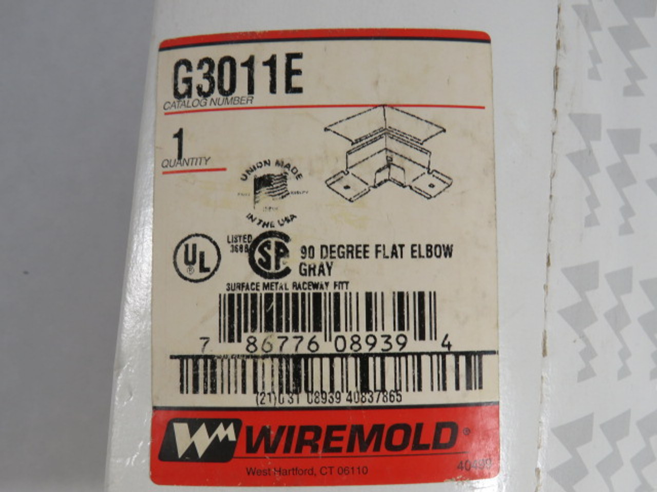 Wiremold G3011E 70 Degree Flat Elbow Gray ! NEW !