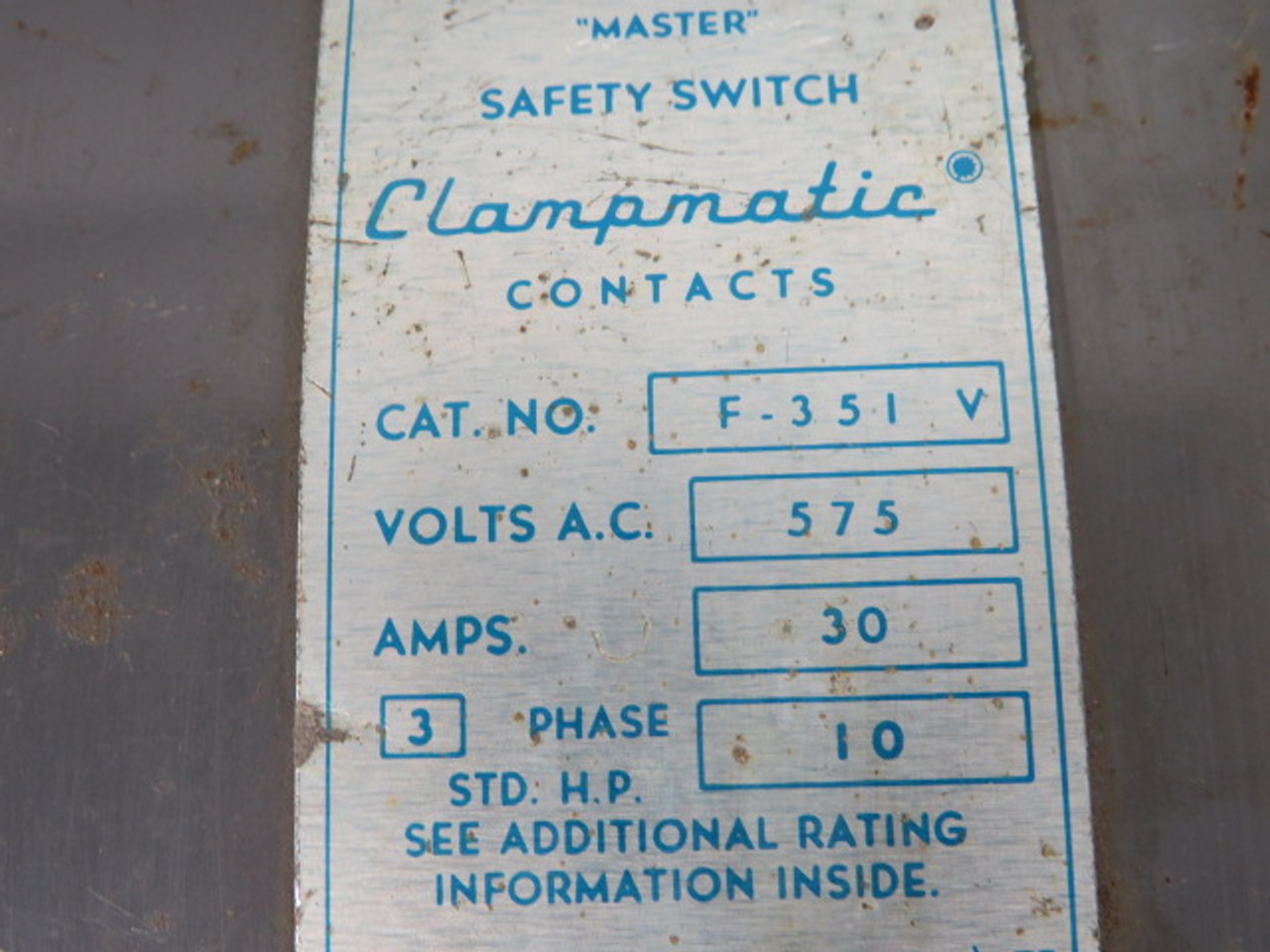 ITE F-351V Clampmatic Safety Switch 30A 575VAC 3P 10HP USED