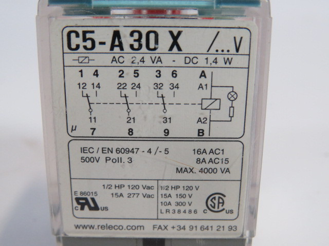 Releco C5-A30X/120VAC Relay 120VAC 60Hz 16A W/LED 11 Blade USED