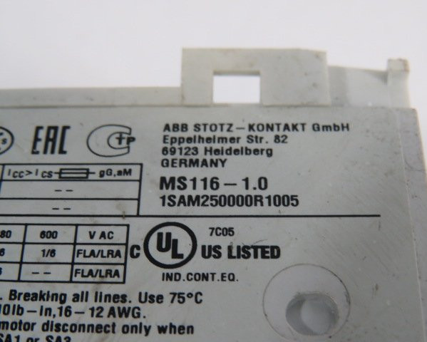 ABB MS116-1.0/1SAM250000R1005 Manual Motor Starter 0.63-1.0A NOP