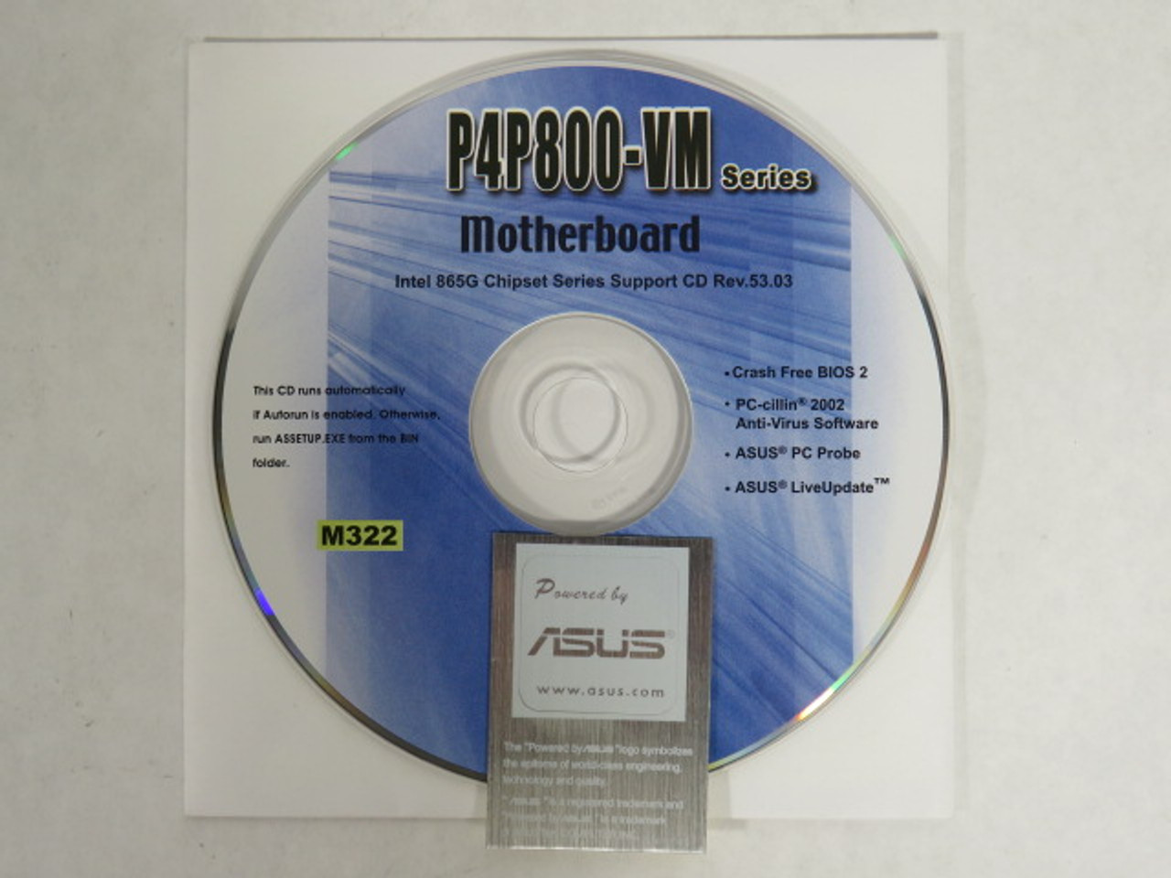 ASUS M322 Intel 8656 Chipset Series Support CD Rev 53.03 NEW