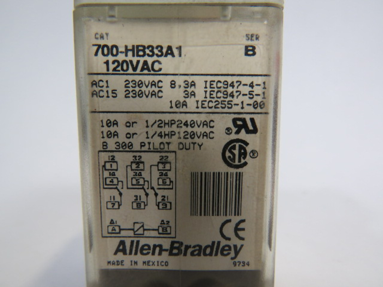 Allen-Bradley 700-HB33A1 Relay SER B 120VAC 10A 11 Blade USED