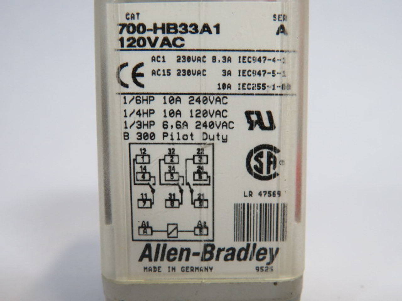 Allen-Bradley 700-HB33A1 Relay SER A 120VAC 10A 1/6HP USED