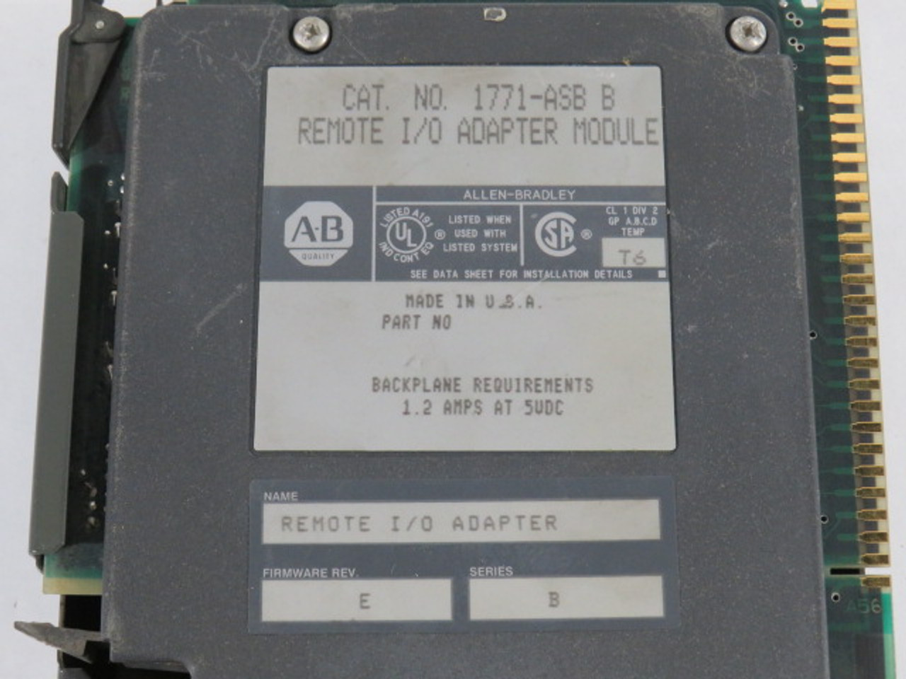 Allen-Bradley 1771-ASB Remote I/O Adapter Module Ser B F/W Rev E USED