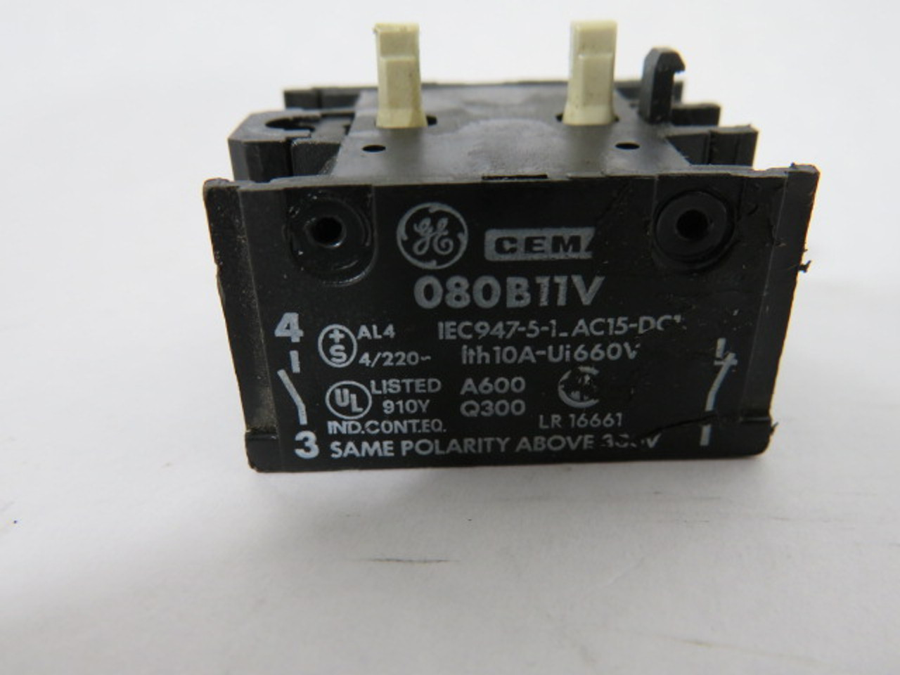 General Electric 080B11V Contact Block 1N/O 1N/C 10A 660VAC USED