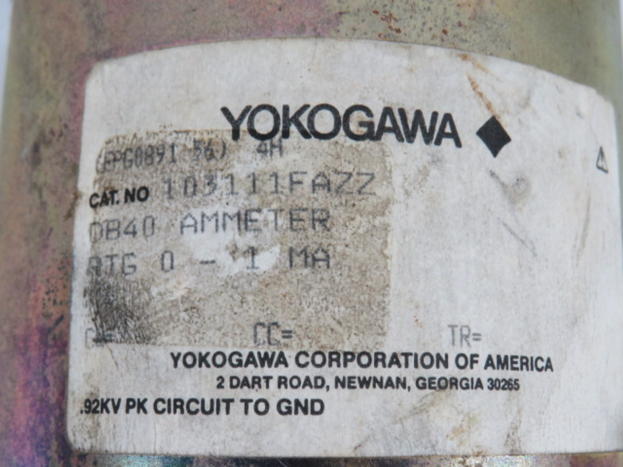 Yokogawa 103111FAZZ Panel Meter 0-1MA 0-4000FPM CRACKED FACE USED