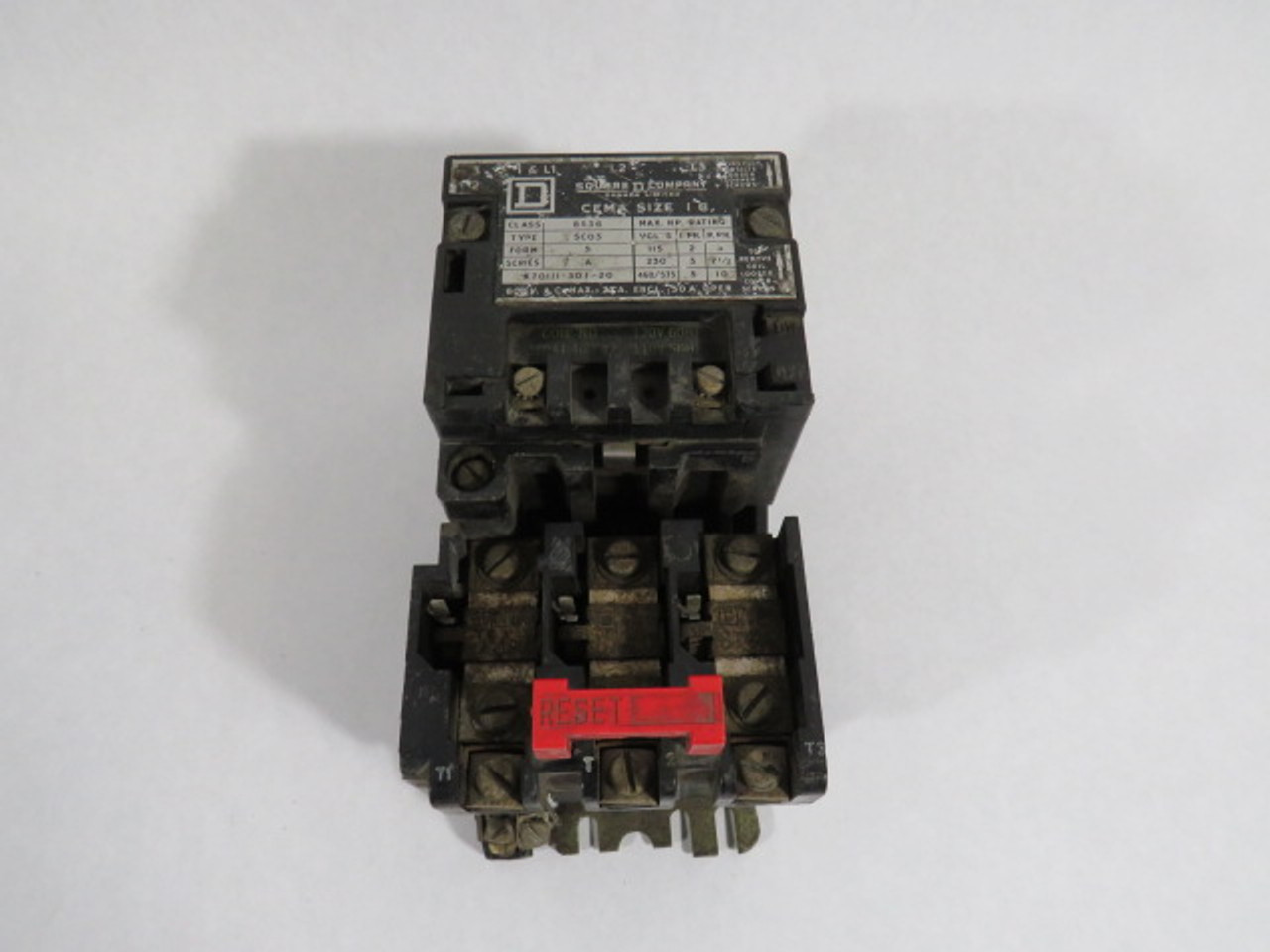 Square D 8536-SCO3 Ser A CEMA Size 1 Motor Starter 120V@60Hz 110V@50Hz USED