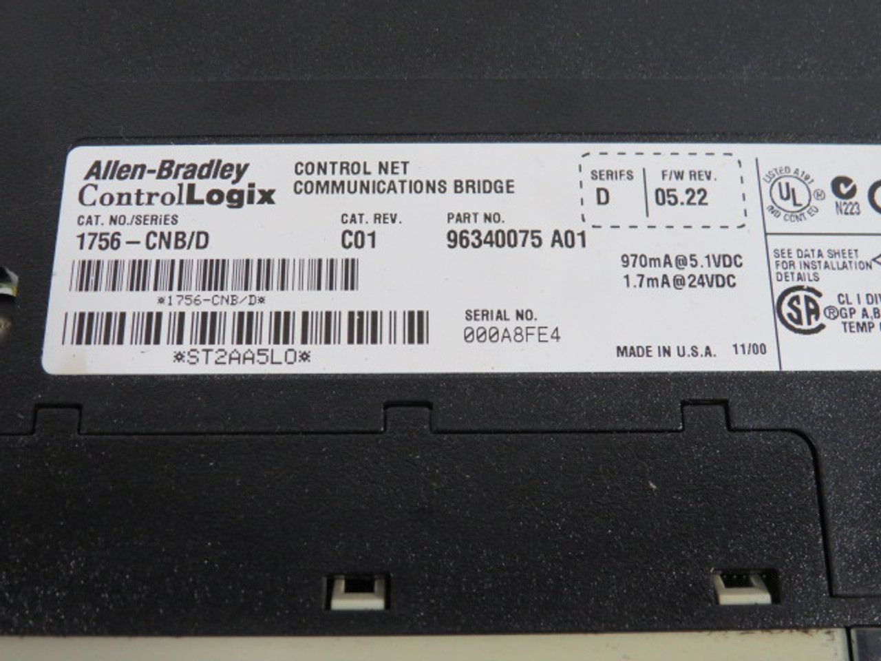 Allen-Bradley 1756-CNB/D Control Logix Interface Module Cat Rev C01 USED
