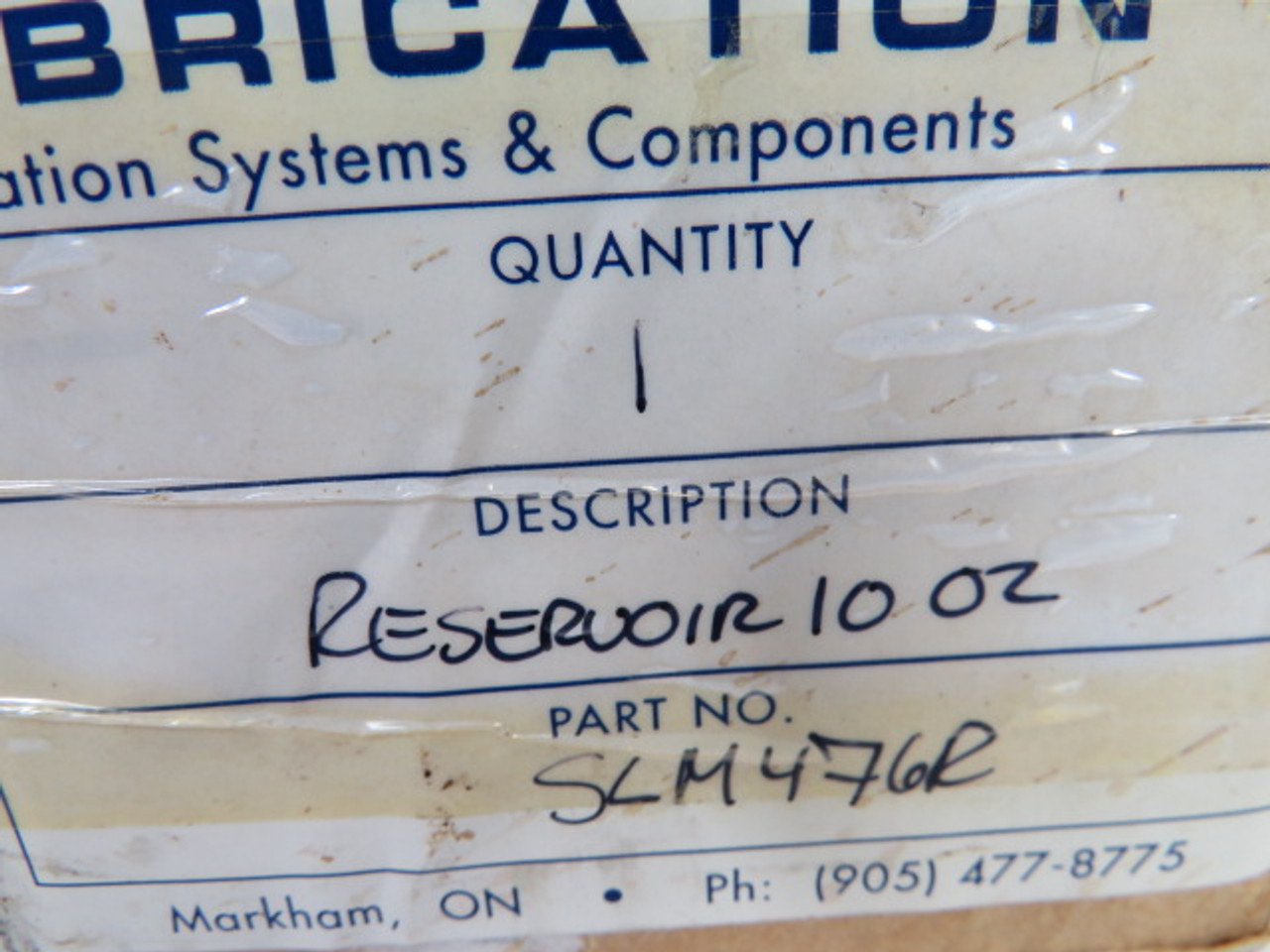 Servo Lubrication SLM476R Air Lubrication Reservoir 10 Oz. Capacity ! NEW !