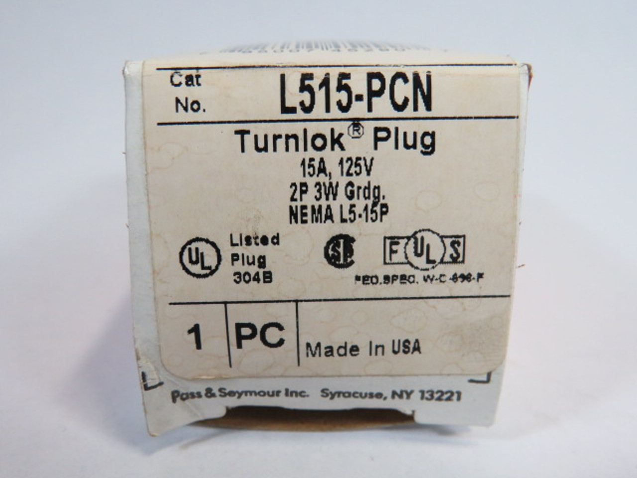 Pass & Seymour L515-PCN Turnlok Plug 15A 125V 2P 3W ! NEW !