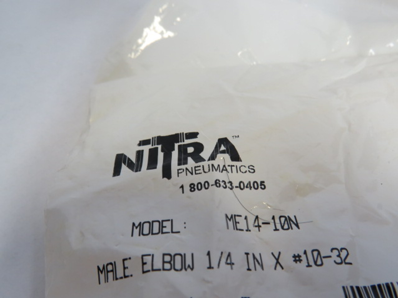 Nitra ME14-10N Male Elbow Fitting 1/4"x #10-32 Lot of 4 ! NWB !