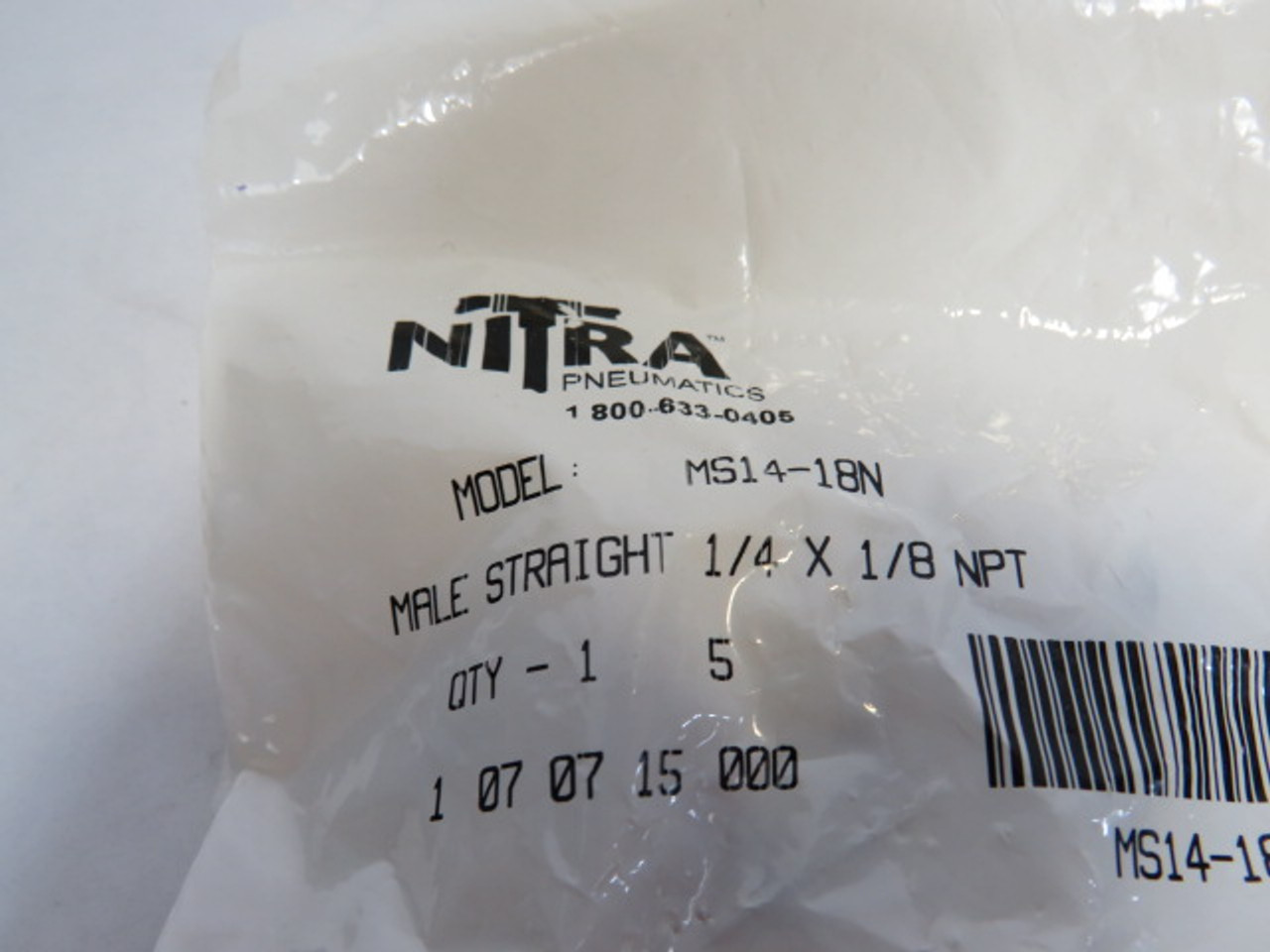 Nitra MS14-18N Male Straight Fitting 1/4" x 1/8" NPT Lot of 4 ! NWB !
