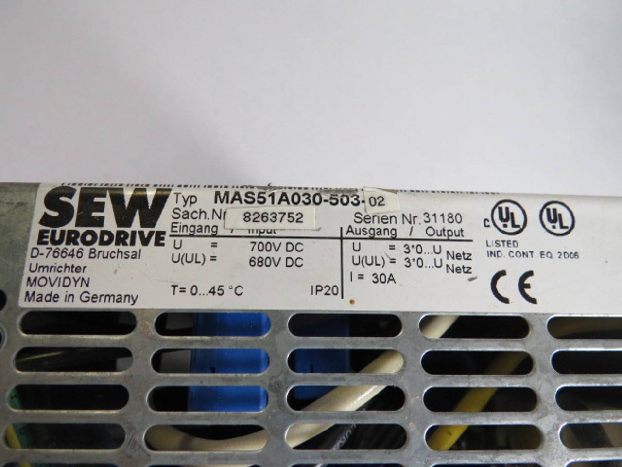 Sew-Eurodrive MAS51A030-503-02 Servo Drive Input 700VDC Output 30A USED