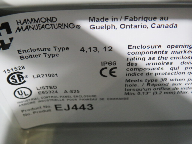 Hammond EJ443 Enclosure Type 4,13,12 4x4x3 ! NOP !