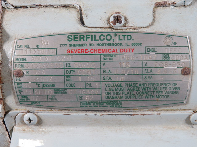 Serflico 3/4HP 3450/2850RPM 115/208-230V D56CZ TEFC 1Ph 8.8/10-4.4/5A USED