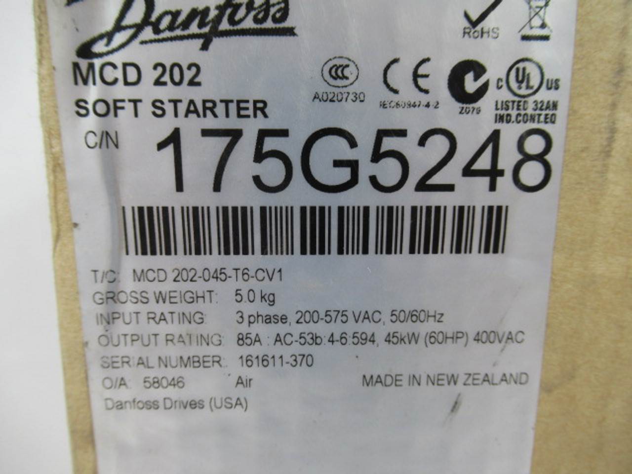 Danfoss 175G5248 MCD Soft Starter In. 3Ph 200-575VAC 60/60Hz ! NEW !