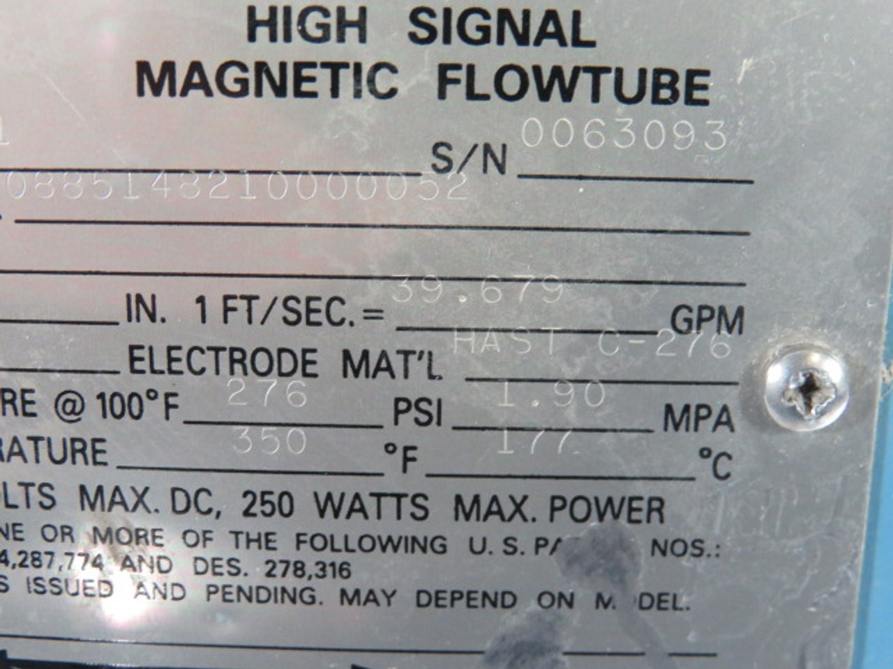 Rosemount 8703-THA040C1 High Signal Magnetic FlowTube Size 4" 276PSI USED