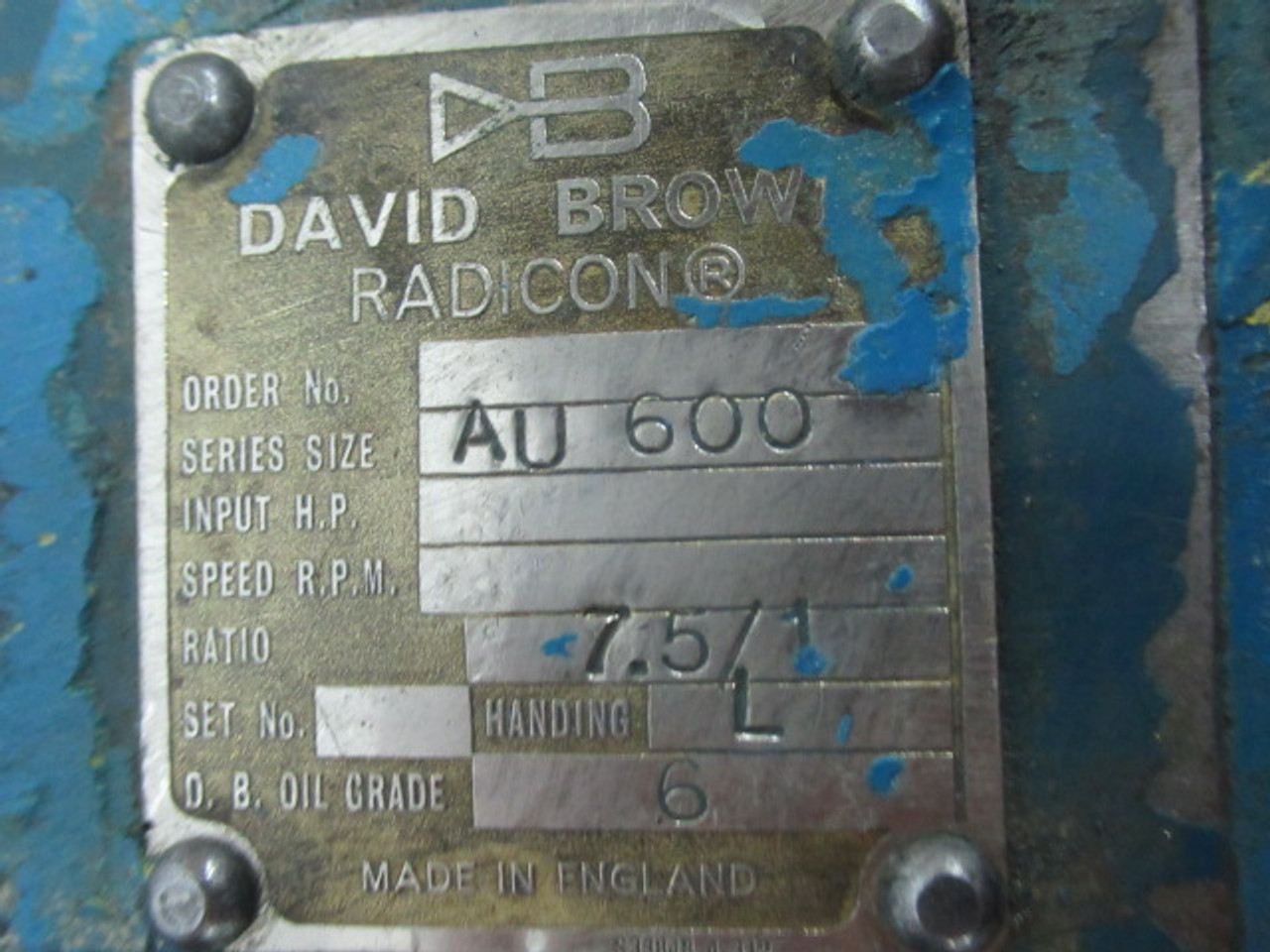 Radicon AU 600 Worm Gear Reducer 7.5:1 Ratio Handing : L USED