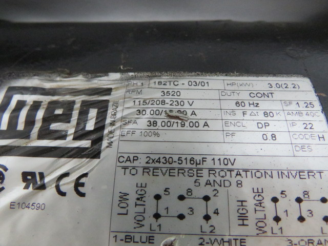 Grundfos TP80-240/2B C/W Weg 3HP 3520RPM 115/208-230V 182TC DP USED