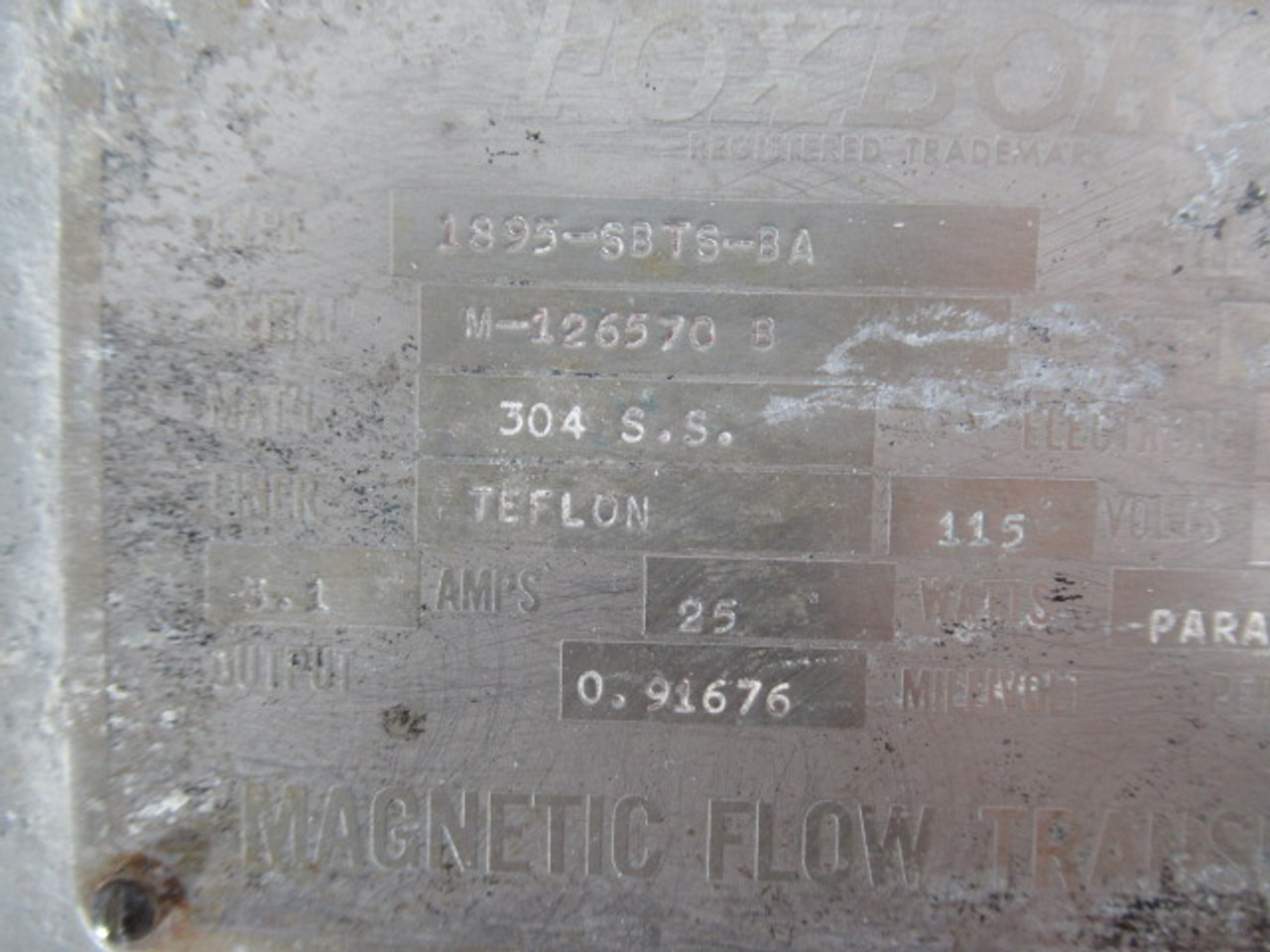 Foxboro 1895-SBTS-BA Magnetic Flow Tube 1/2" 115V 3.1A 60Hz 25 Watts USED