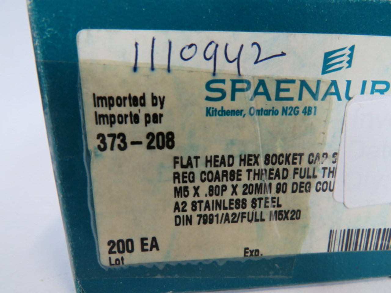 Spaenaur 373-208 SS Flat Head Hex Socket Cap Screw M5x.80x20mm Lot of 50 ! NEW !