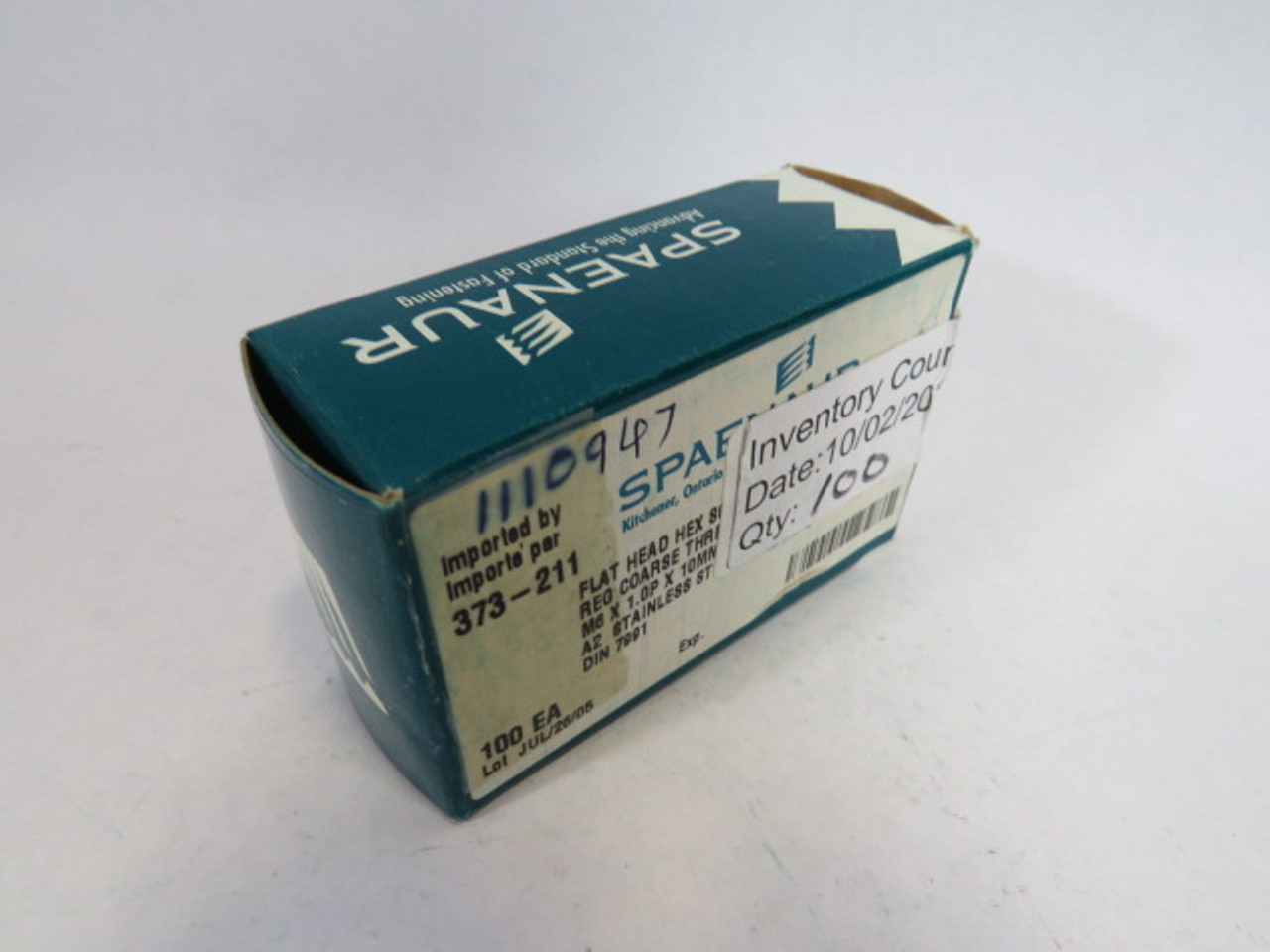 Spaenaur 373-211 SS Flat Head Cap Screw M6x1.0Px10mm 100-Pack ! NEW !