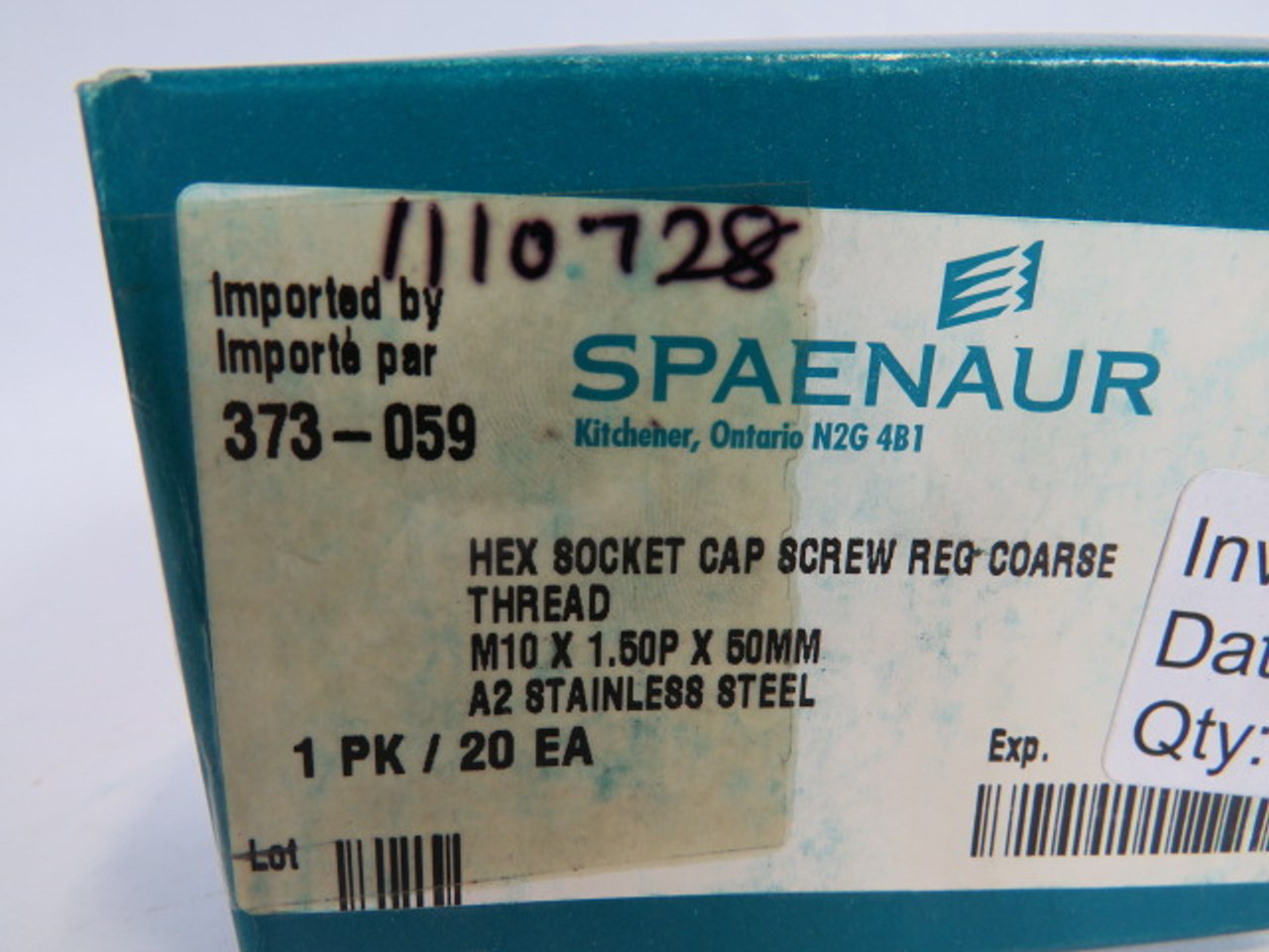 Spaenaur 373-059 SS Hex Socket Cap Screw M10x1.50Px50mm 20-Pack ! NEW !