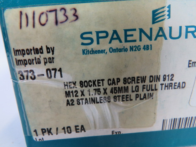 Spaenaur 373-071 SS Hex Socket Cap Screw M12x1.75x45mm 10-Pack ! NEW !