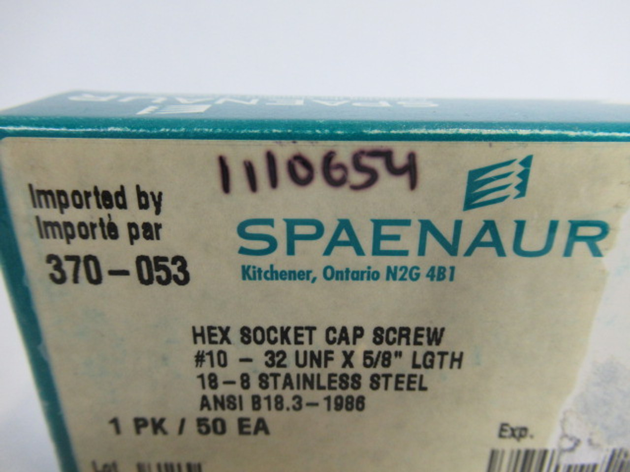 Spaenaur 370-053 SS Hex Socket Cap Screw #10-32UNFx5/8"L 50-Pack ! NEW !