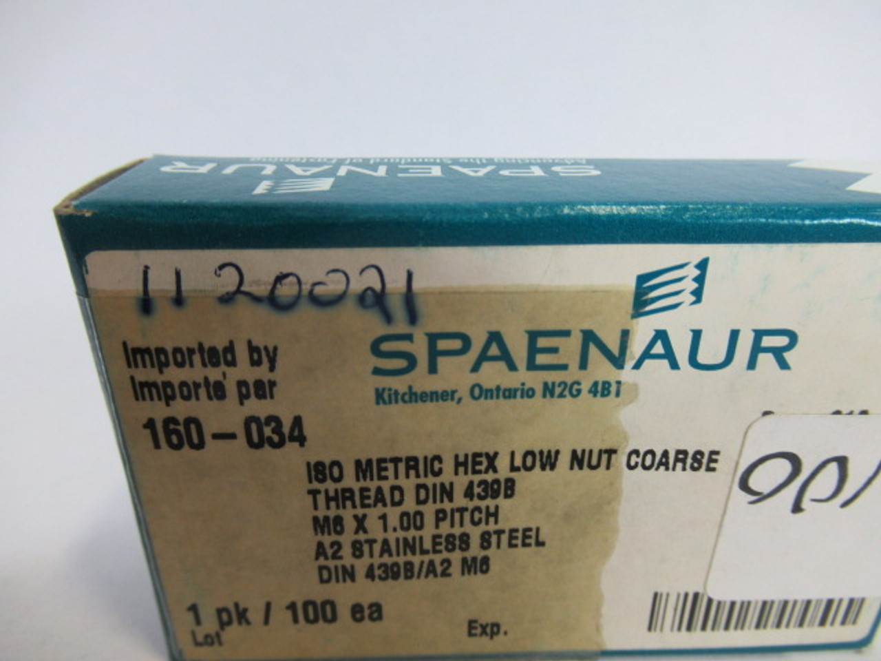 Spaenaur 160-034 SS ISO Metric Hex Low Nut M6x1.00P 100-Pack ! NEW !