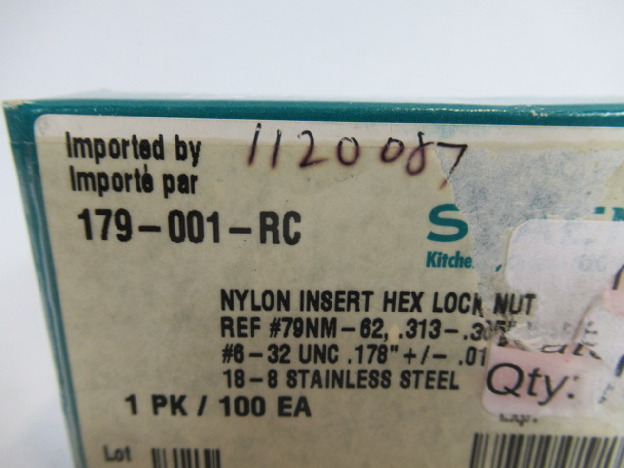Spaenaur 179-001-RC SS Nylon Insert Hex Lock Nut 100-Pack ! NEW !