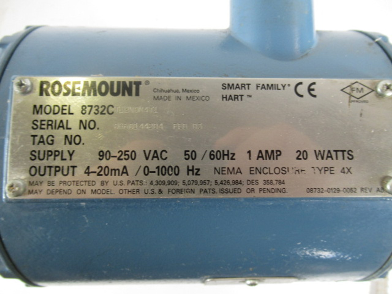 Rosemount 8732CJ12N0M4T1 Transmitter W/Magnetic Flow Tube 90-250VAC USED