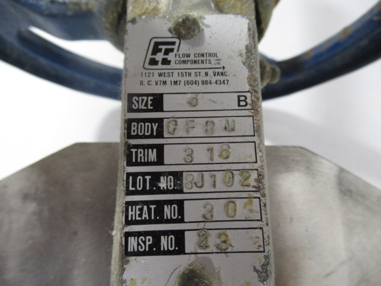 Flow Controls 8J102 Knife Gate Valve Size 6" Body: CF8M Trim: 316 USED