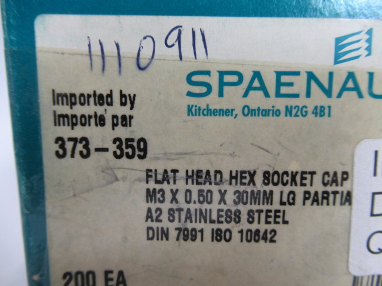 Spaenaur 373-359 SS Flat Head Hex Socket Cap Screw M3x.50x30mm 20-Pack ! NEW !