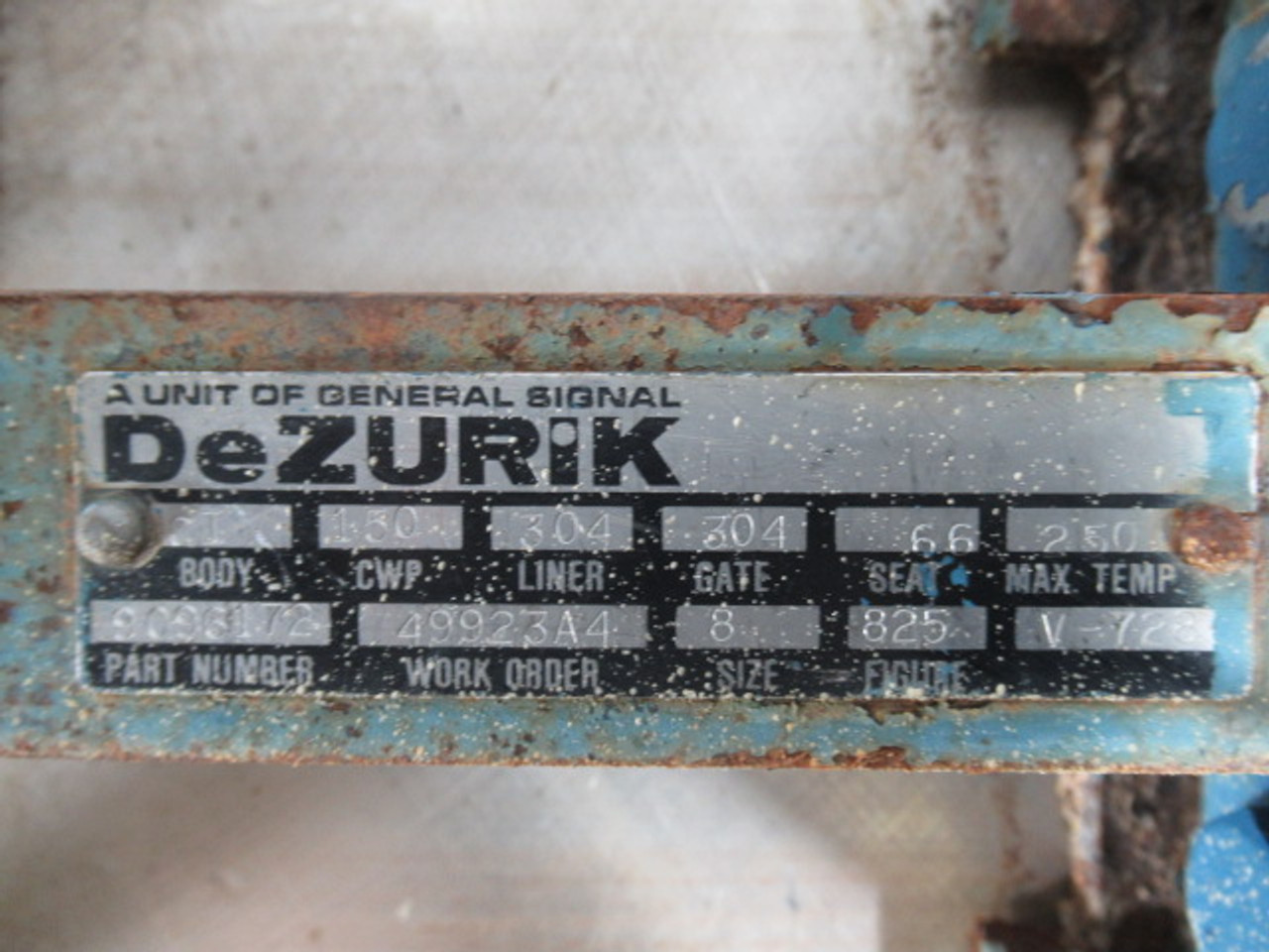 DeZurik 9096172 Knife Valve Size 8" 150 CWP Max Temp 250 USED