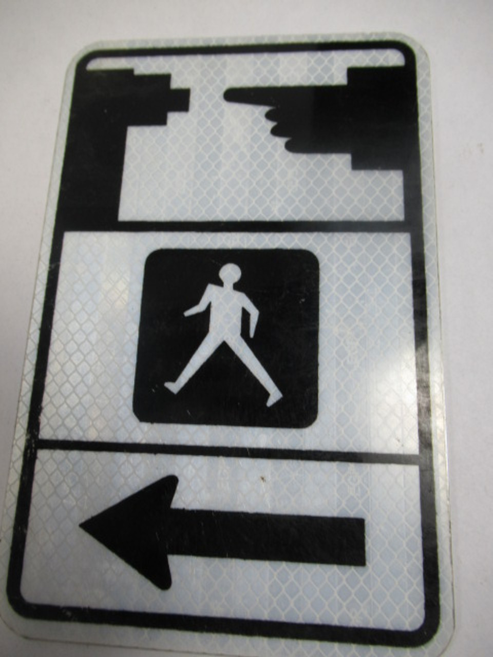 Generic Pedestrian Walking Sign Left Arrow Reflective 8" x 5" USED