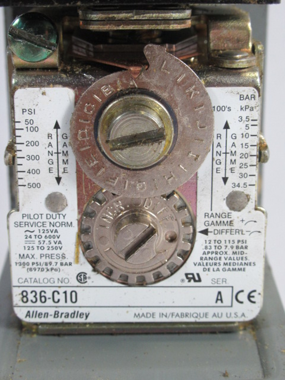 Allen-Bradley 836-C10A Pressure Control Switch 12-150PSI 24-600V 125VA USED