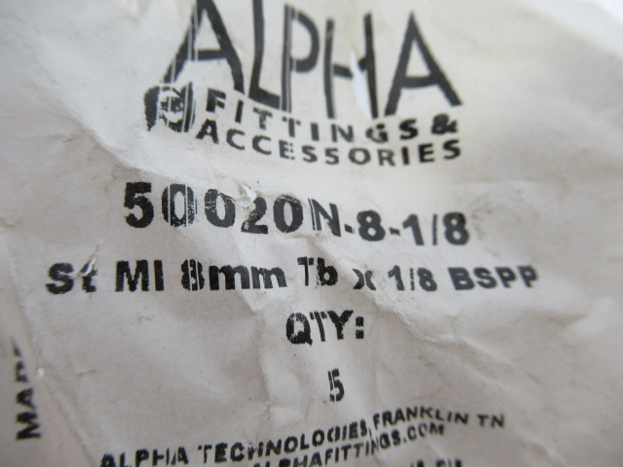Alpha 50020N-8-1/8 Push-In Fitting 15BAR 8mm Tube 1/8"BSPP 5-Pack ! NWB !