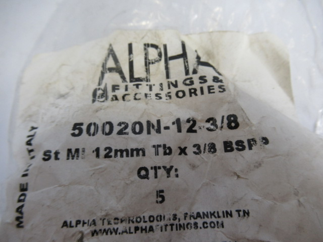 Alpha 50020N-12-3/8 Push-In Fitting 15BAR 12mm Tube 3/8" BSPP 5-Pack ! NWB !