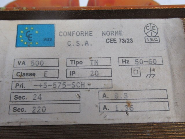 Generic TM Transformer 500VA Pri 575V Sec 24/220V 1Ph USED