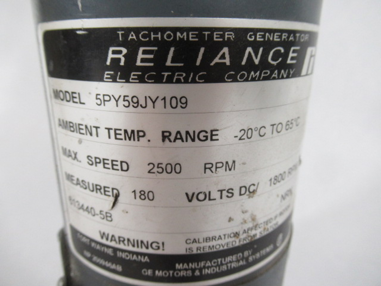 Reliance DC Tachometer Generator 2500rpm 180VDC@1800rpm 56TENV 1Ph USED