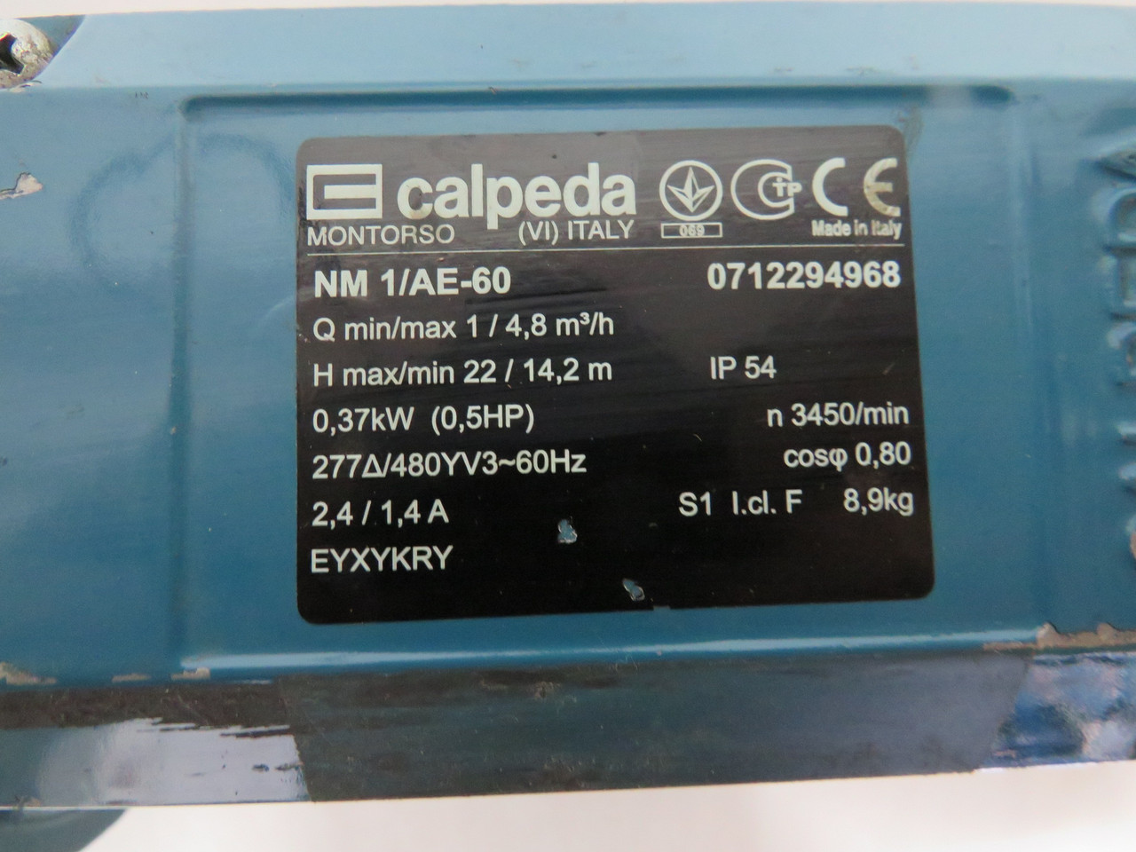 Calpeda NM1-AE-60 *No Pump* .5HP 3450n.min 277/480V TEFC 3Ph 2.4/1.4A ! AS IS !