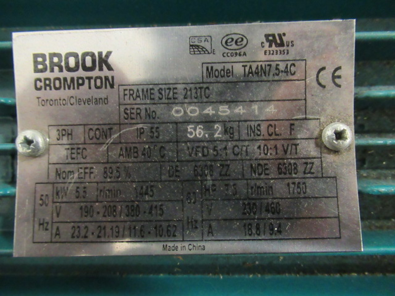 Brook Crompton 7.5HP 1750RPM 230/460V 213TC TEFC 3Ph 18.8/9.4A 60Hz ! NOP !