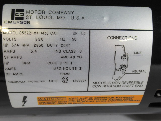 Emerson Square Flange Pump Motor 3/4HP 2850RPM 220V ODP 1PH 5.4A 50Hz ! NOP !