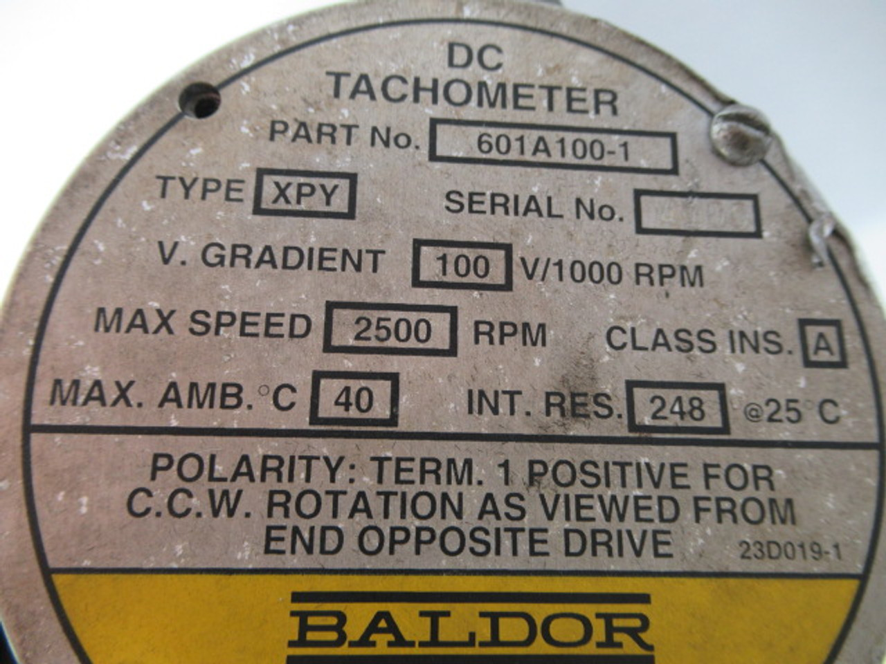 Baldor 2HP 1750rpm 180V 145TC TEFC 9.6A c/w Tachometer 100V@1000rpm USED