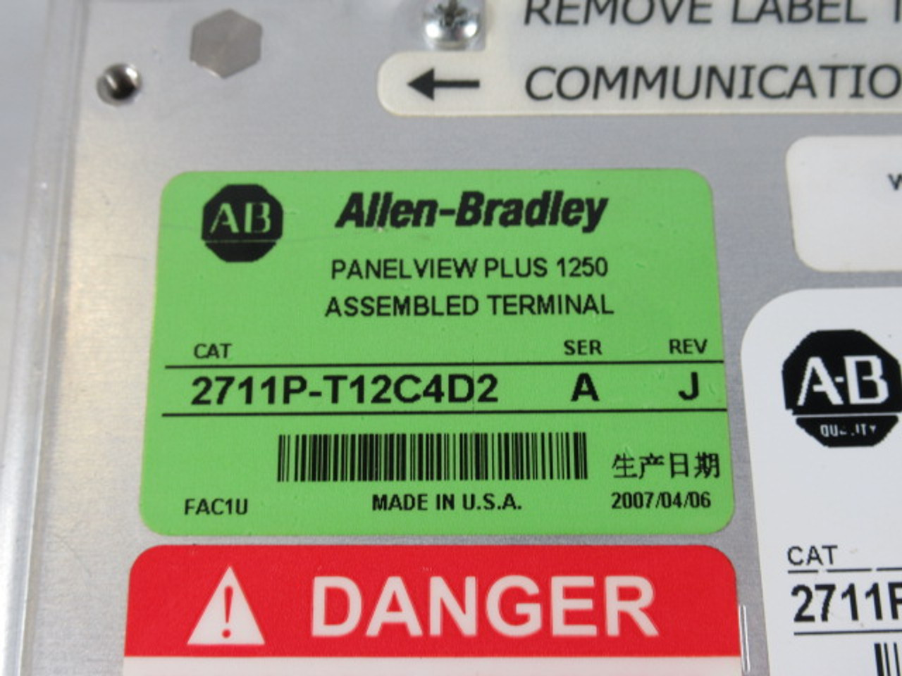 Allen-Bradley 2711P-T12C4D2 PanelView Plus 1250 Ser A Rev J 24VDC 70W USED
